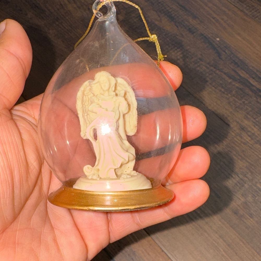 Glass Angel Ornament with Gold Base